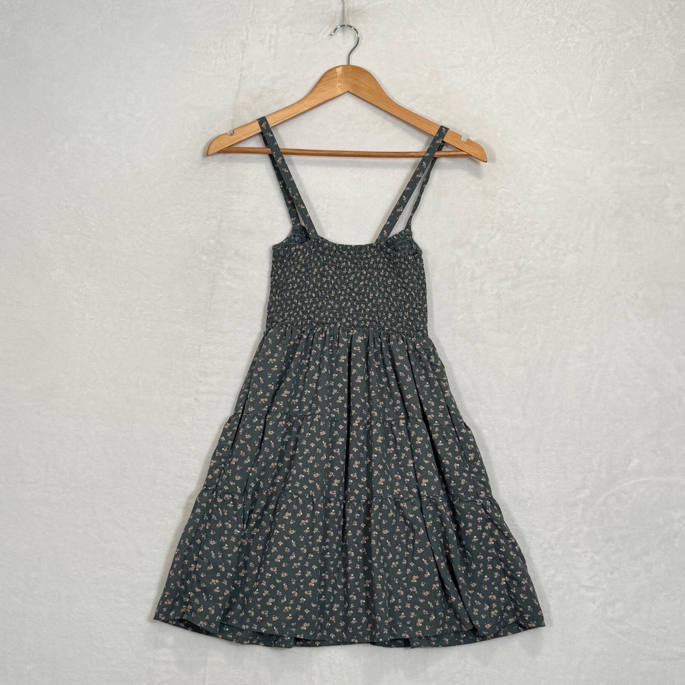 J.Crew Green Floral Smocked Tiered Mini Dress XS